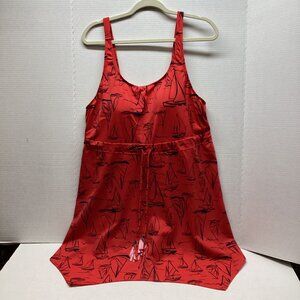 Swim Dress Denim & Co. Beach Handkerchief Hem Red With Boats A375174 LTO